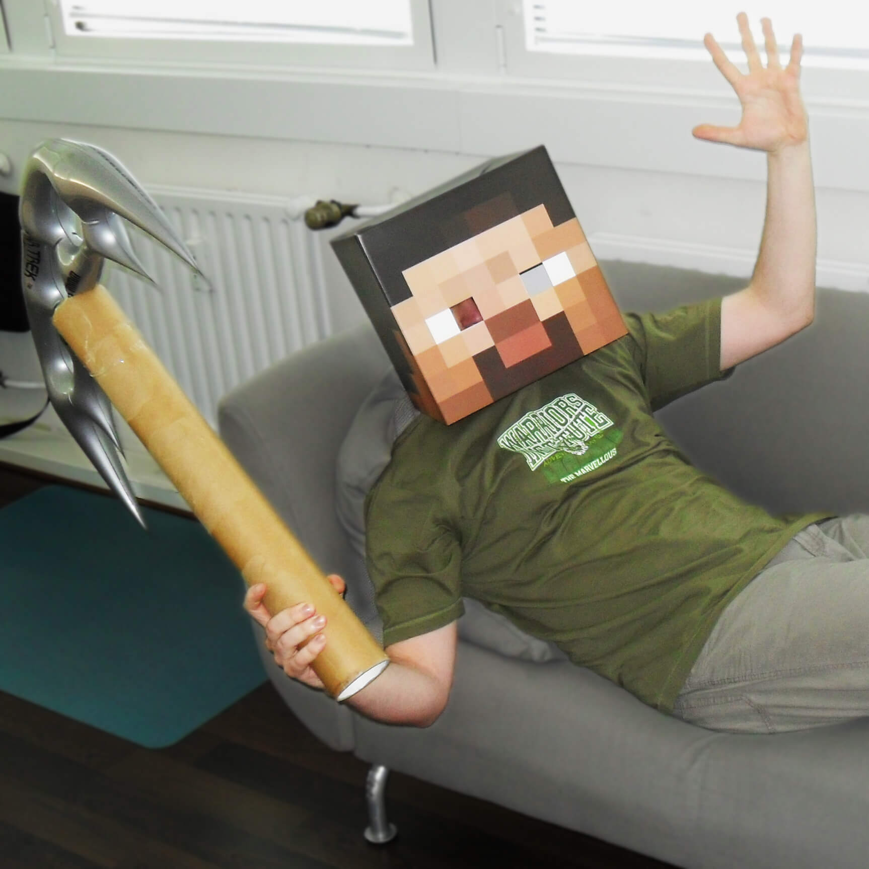 A Keen employee dressed up as a Minecraft character